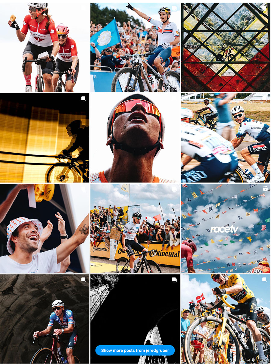 A collage of images showing cyclists in action.